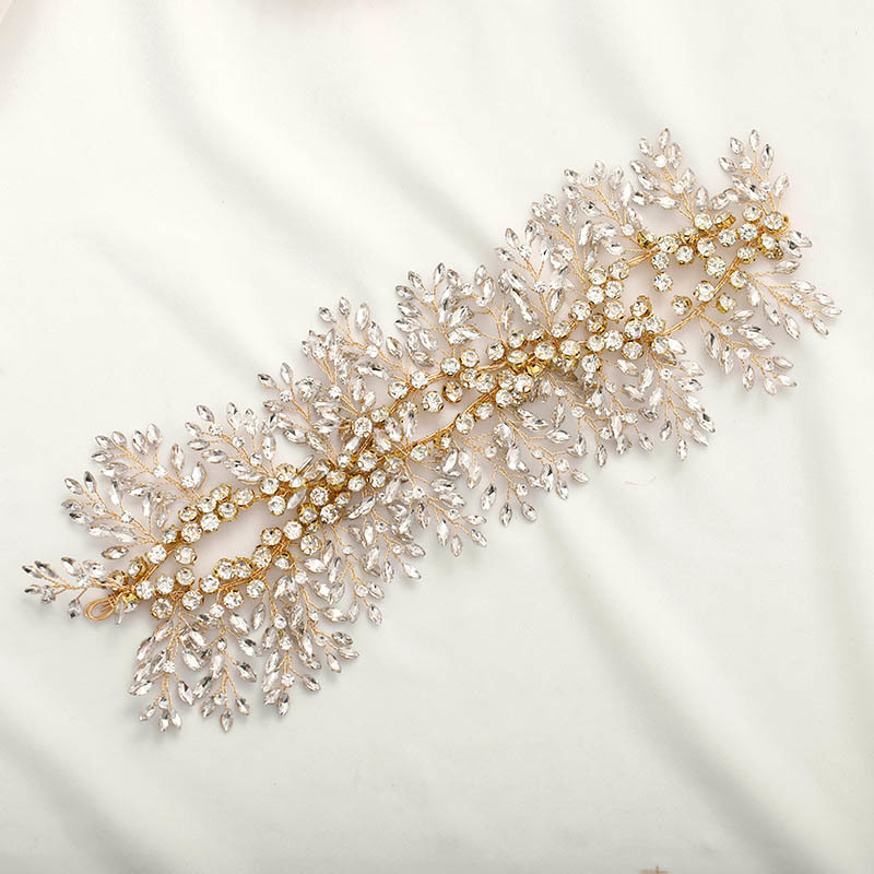 

FORSEVEN Jewelry Women Headpeice Handmade Rhinestone Gold Color Leaf Headband Bridal Tiaras Wedding Hair Accessories JL