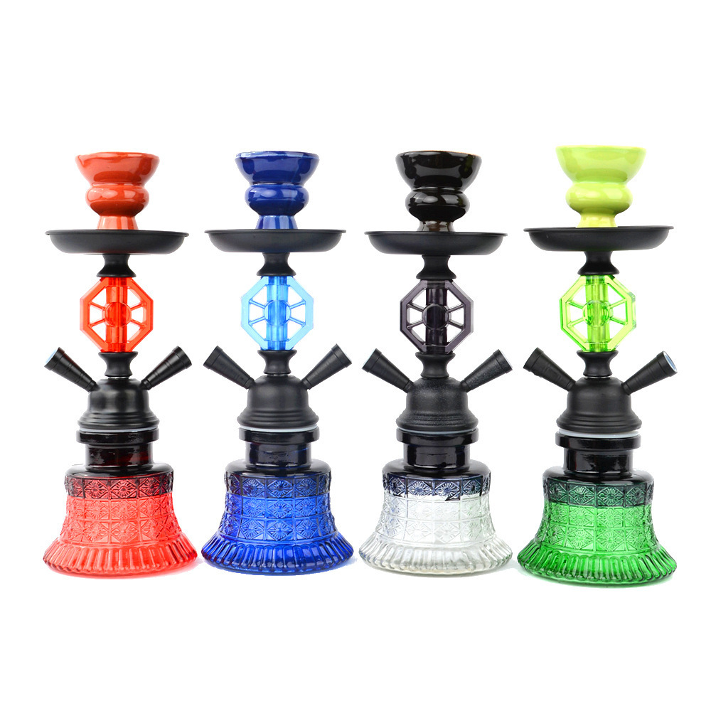 

Small double tube glass finished hookah set acrylic hookah set accessories metal