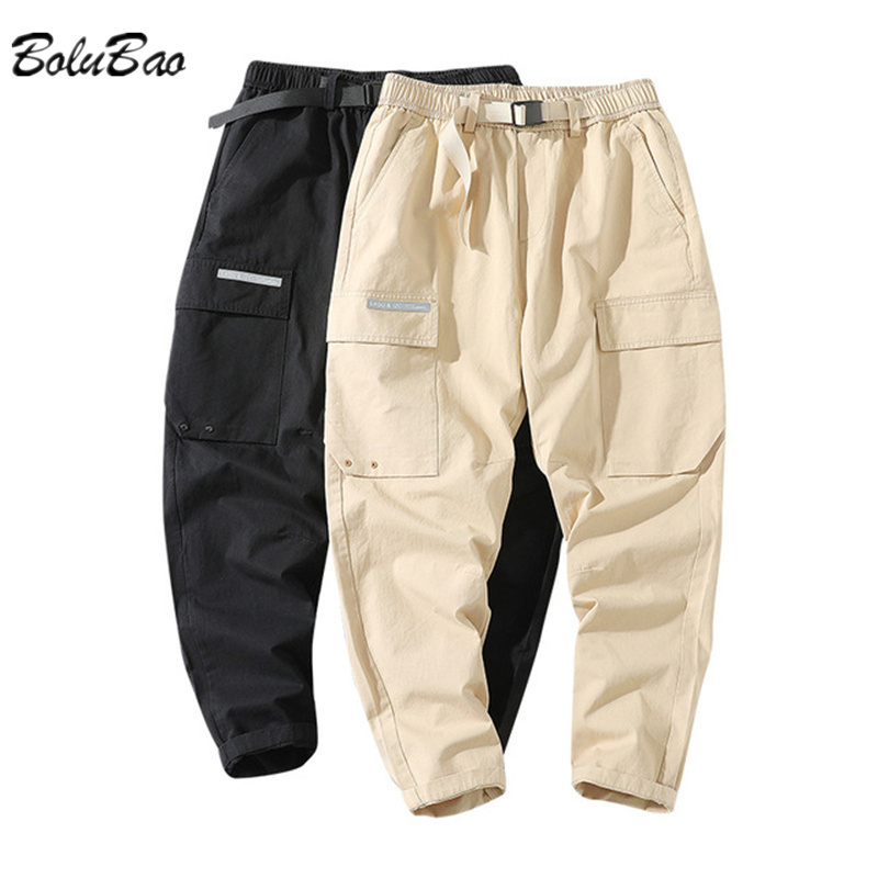 

BOLUBAO Spring Autumn Casual Pants Men Outwear Sports Cargo Pants Pure Cotton Multiple Pocket Trousers Men's Loose Pants 210518, Khaki