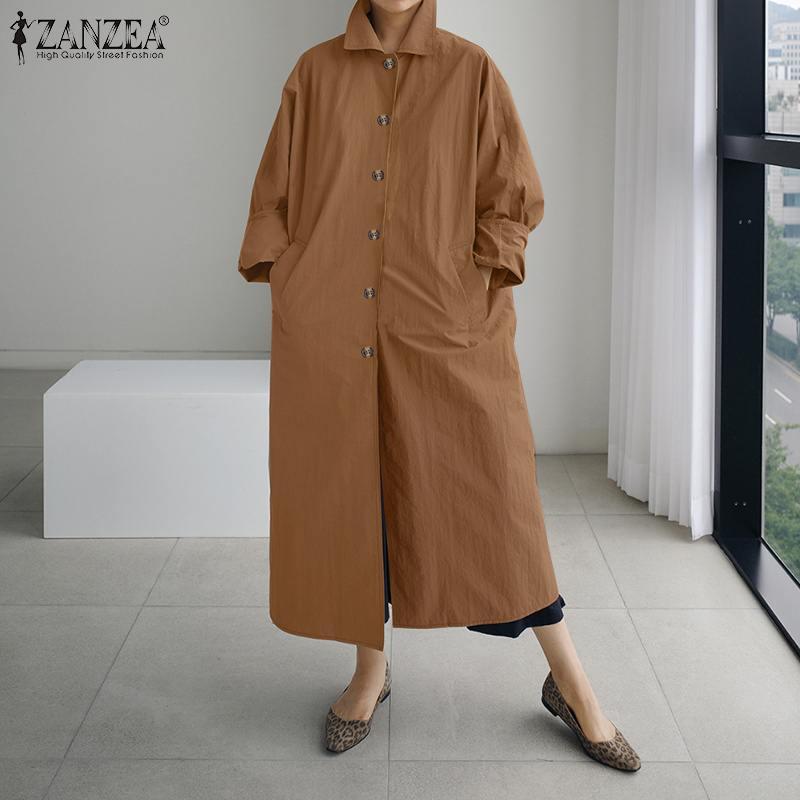 

Women's Trench Coats ZANZEA Fashion Women Lapel Neck Long Autumn Sleeve Solid Thin Casual Outwear Loose Jackets Female, Tan;black