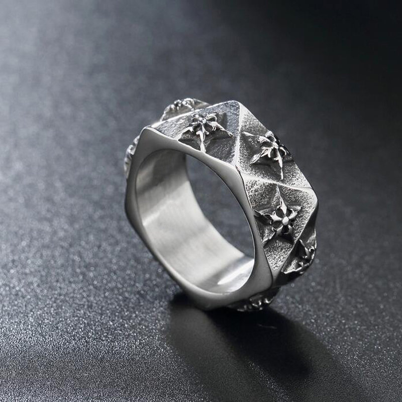 

Fashion Silver Cross Brand Retro Titanium Finger Ring Personality Punk Vintage Mens Stainless Steel Hip-Hop Rock Motorcycle Rings Jewelry Accessories