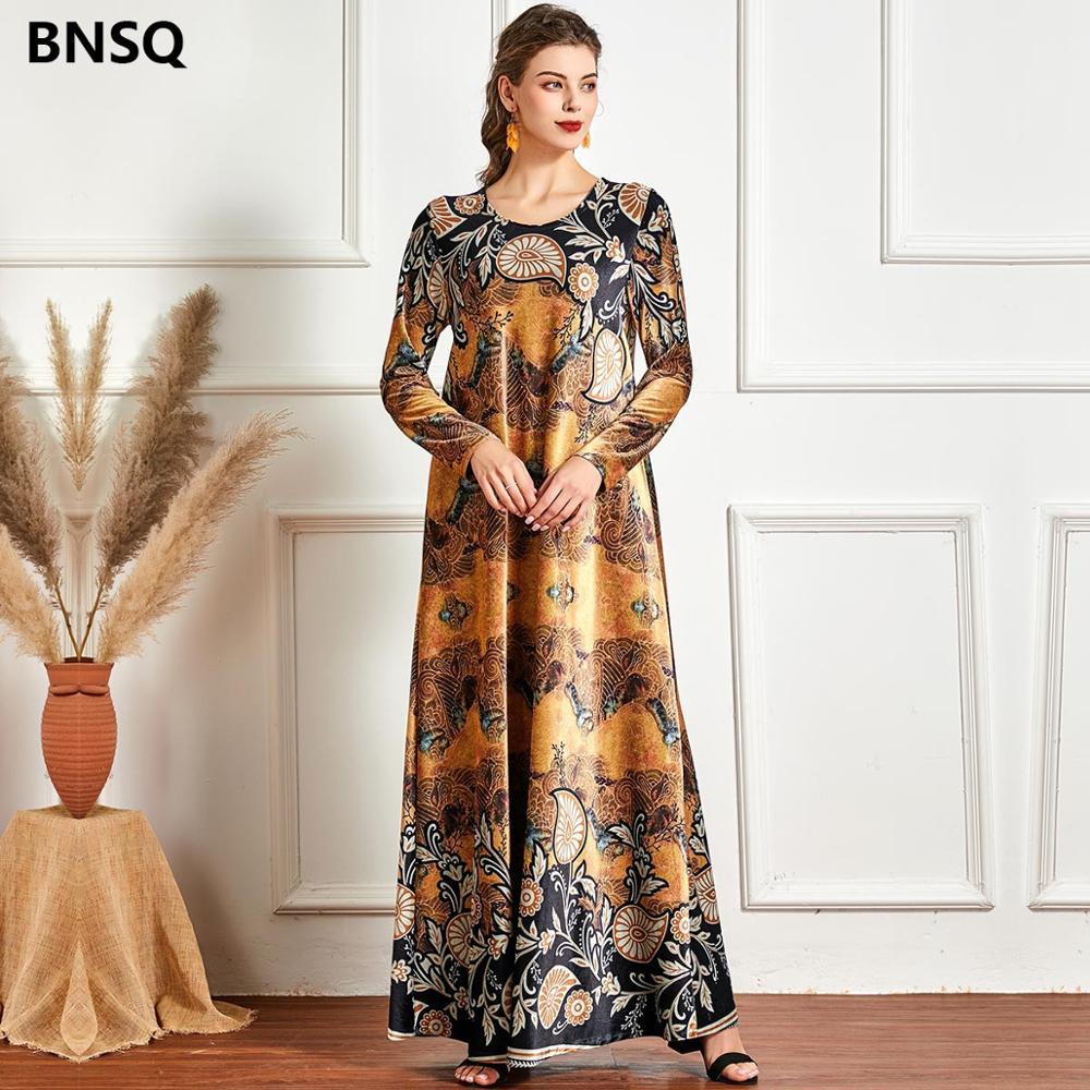 

Casual Dresses Muslim Arabic Plus Size Maxi for Women Long Sleeve Velvet Loose Turkey Autumn Winter Dress Vestidos Largos PB9B, Yellow dress