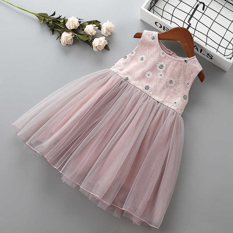 

3-7 year High quality girl dress summer fashion bow flower kid children clothing party formal princess 210615, Pink