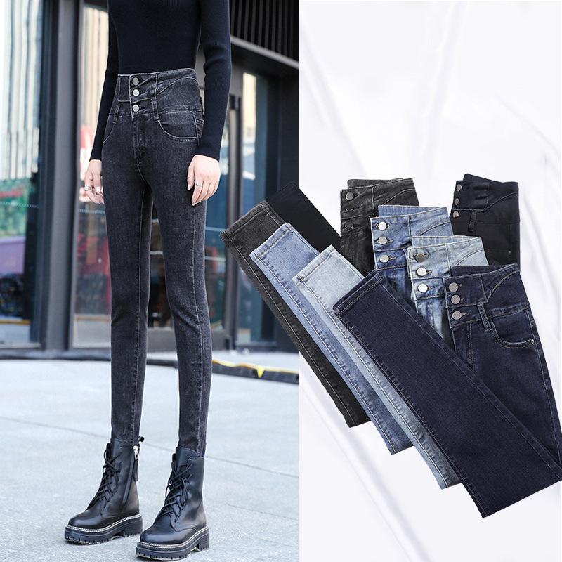 

Women' Jeans High Waist Stretch Skinny Denim Pants 2021 Girls Boyfriend Streetwear Washed Slim Pencil Trousers Plus Size, Black