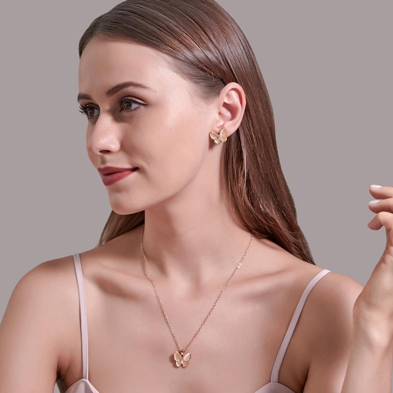 

Earrings & Necklace Opal Stone Butterfly Set For Women Girls Lovely Clavicle Chain Fashion Jewelry Party Gifts, Silver
