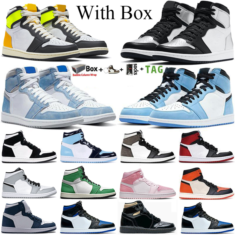 

2021 With Box Basketball Shoes Jumpman 1 1s Hyper Royal University Blue Obsidian UNC Dark Mocha Silver Toe Volt Gold Mens Women Sneakers Trainers, 11