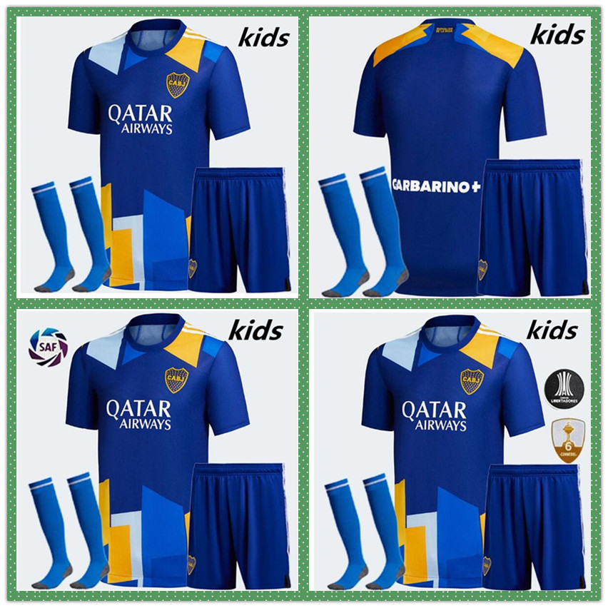 

21 22 Boca Juniors third kids kit soccer jersey 2021 2022 home away jerseys PEREZ DE ROSSI TEVEZ football child uniform sets, Beige