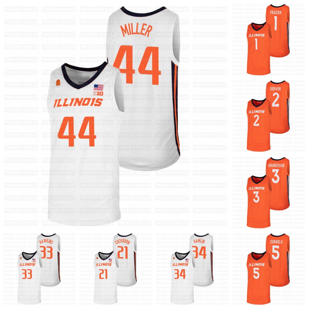 

Illinois Fighting Illini NCAA College Basketball Jersey 1 Trent Frazier 2 Connor Serven Grandison Curbelo Dosunmu Bezhanishvili Williams Cockburn Hawkins Miller, White mens s-3xl