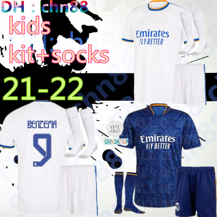 

2021 2022 REAL MADRID soccer jersey 21 22 HAZARD SERGIO RAMOS BENZEMA VINICIUS ALABA VINI JR. ASENSIO MODRIC camiseta football jersey shirt uniforms kids + socks, Picture