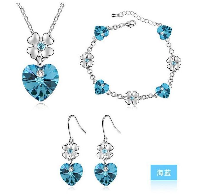 

Earrings & Necklace S018 Fashion Jewelry Exquisite Lucky Clover Heart Crystal Bracelet Jewely Sets, As pic