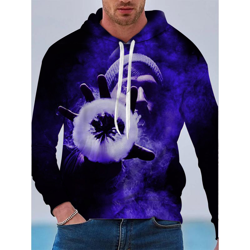 

E-smoke art fluorescent smoke ring pattern men s 3D printed hoodie visual impact party top punk goth round neck high quality American sweater hoodie, Picture1