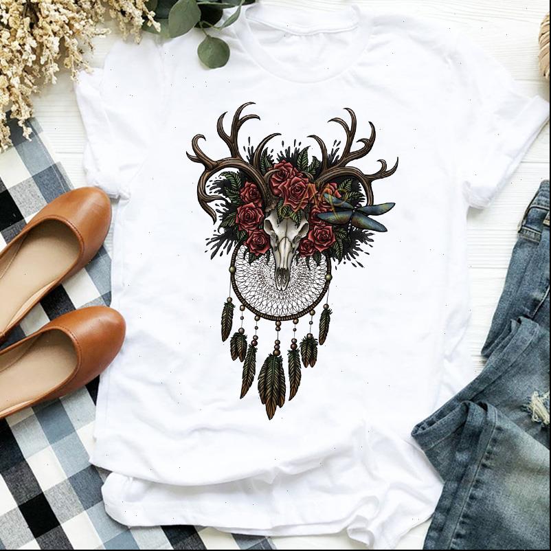 

90s heifer bull skull trend women t shirt cartoon print fashion tee clothes graphic, White