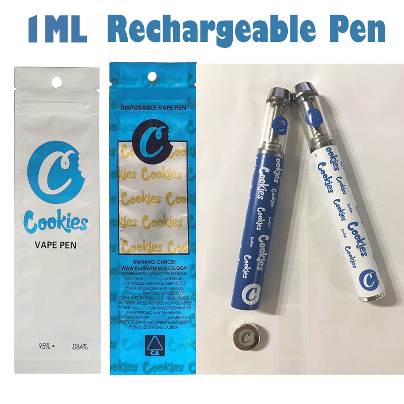 

Cookies Cartridges Disposable Vape Device 1ml 400mAh Rechargeable Vapes Battery Thick Oil Pens Ecigs Vaporizers Custom Distillate Packaging Empty E-cigarettes