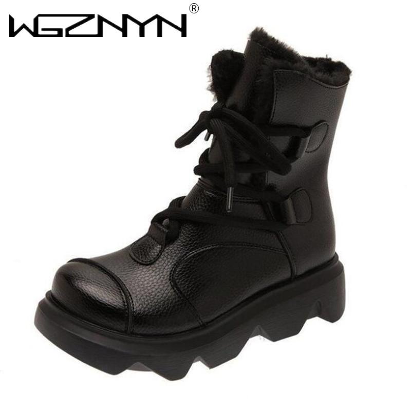 

Boots 2021 Women Outdoor Classic Short Cool Leather Lace-Up Round Toe Chunky Tenis Feminino Shoes Botas De Mujer, Black
