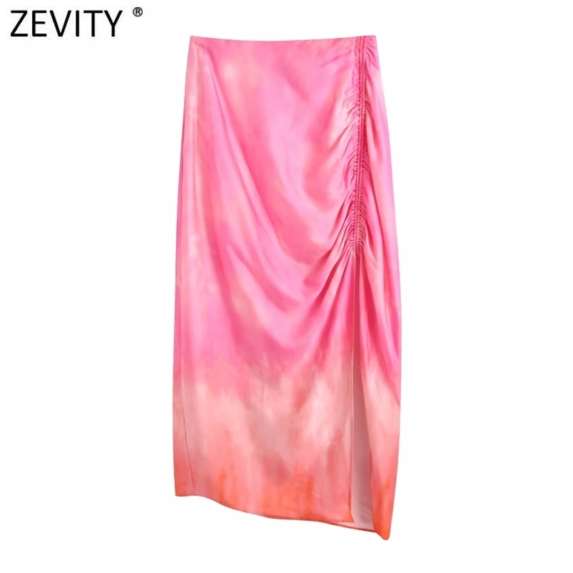 

Zevity Women Vintage Tie Dyed Printing Pleated Design Sarong Skirt Faldas Mujer Female Side Split Chic Slim Midi Vestidos QUN797 210721, Bb ls9402