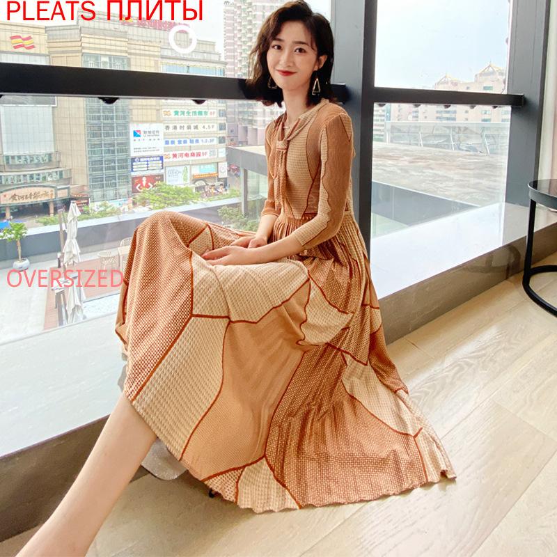

Casual Dresses Miyake Pleated Dress Autumn And Winter Fashion Temperament Slim Chiffon Printed Pleats Vestido Shein, Gray