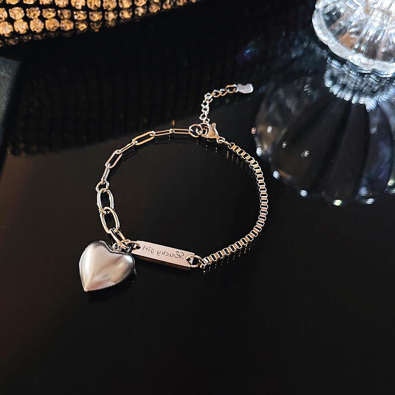 

Charm Bracelets Trendy Heart Bangle For Women Fashion Metal Stainless Steel Silver Color Chain Girls Wedding Jewelry Gift, Golden;silver