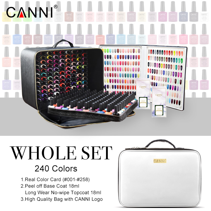 

30917K CANNI 240Pcs Nail Gel Whole Set Base Top & Color Polish Kit UV&LED Soak Off 7.3ml