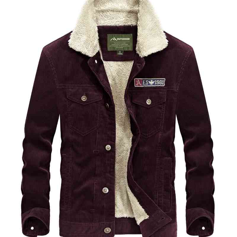 

58128 corduroy men's cotton clothes casual fit short men's coat large plush jacket burst, Khaki