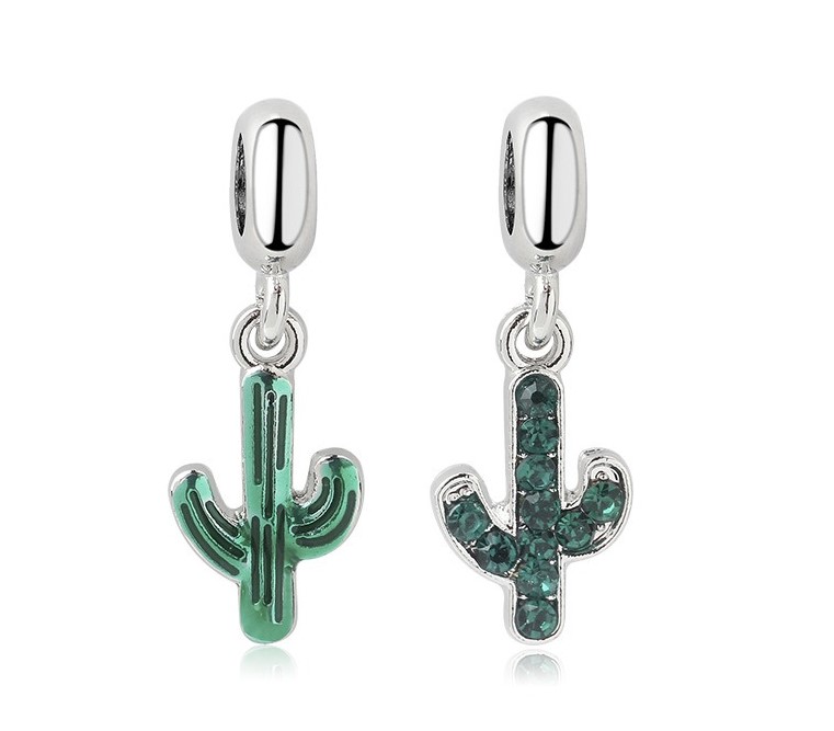 

Fit Pandora Charm Bracelet European Silver Charms Snake Beads Green Cactus Crystal Pendant DIY Snake Chain For Women Bangle Necklace Jewelry