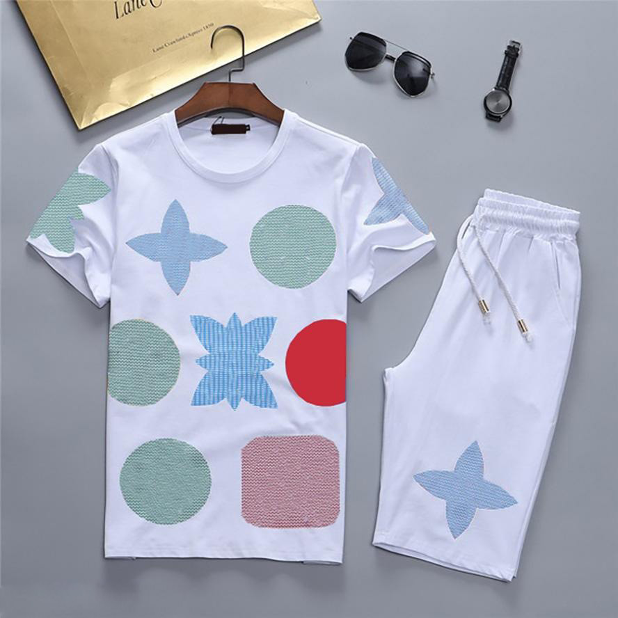 

Mens Fashion Tracksuit with Letters Embroidery Women Summer Sportswear Short Sleeves Pullover Jogger Pants Suits O-Neck Sportsuit