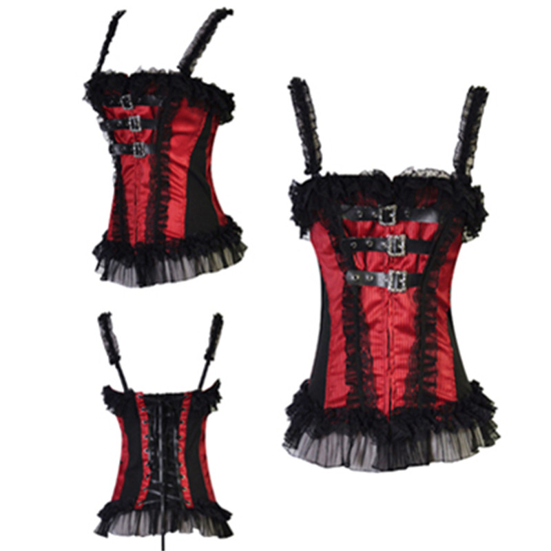 

Woman Bustiers Satin Overbust Strap Boned Red Corset Zipper and Buckle Front Gothic Corsets and Bustiers New Western  - XXL, As shown