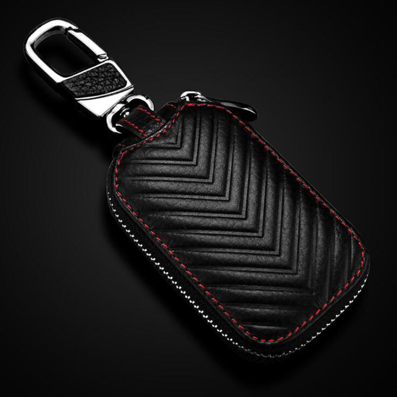 

Keychains 2021 Fashion Genuine Cow Leather Styling Car Auto Home Using Key Chain Keyrings Ring Case Holder Cover Wallet Bags Gift Black