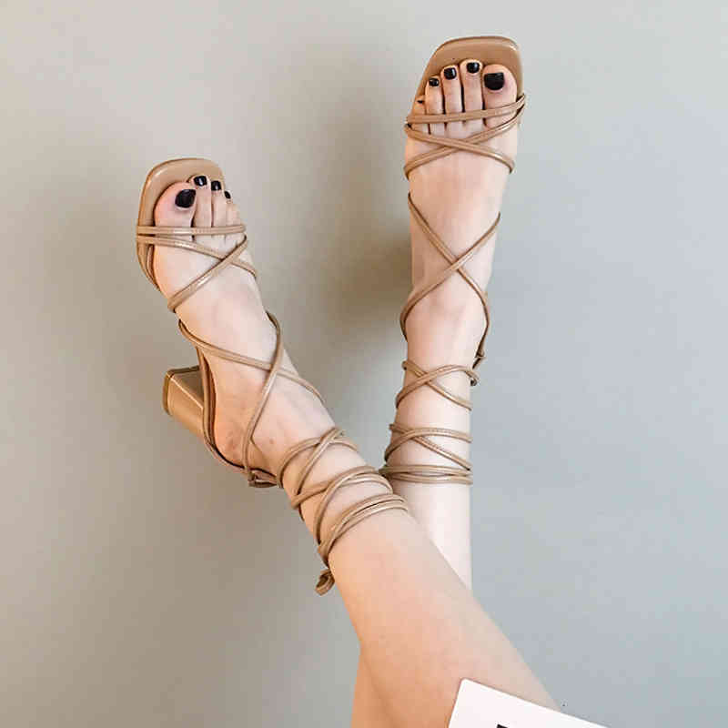 

salto Sandals Cruz cinta de alto grosso sandálias feminino banda estreita verão estudante aberto com os dedos sapatos romanos legal botas VIUN, 1# shoe box