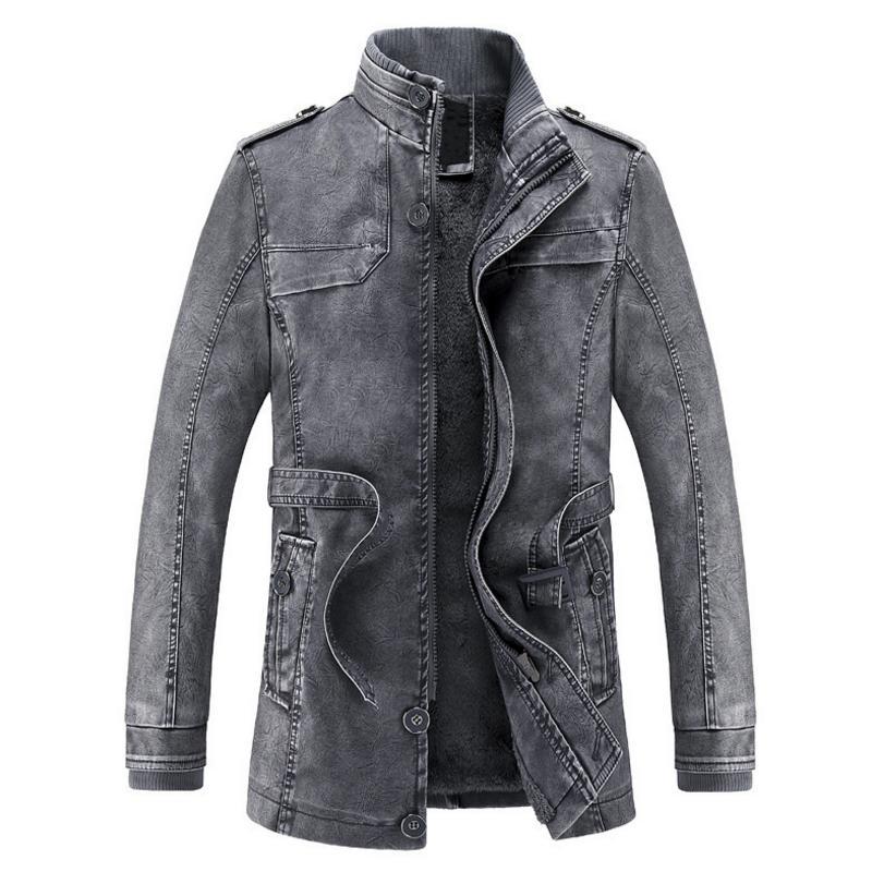 

Men's Fur & Faux Jacket Men Slim Warm Mens Washed Leather Motorcycle Biker Jackets Standing Collar Coat Jaqueta Masculina Plus Size XXXL, Coffee