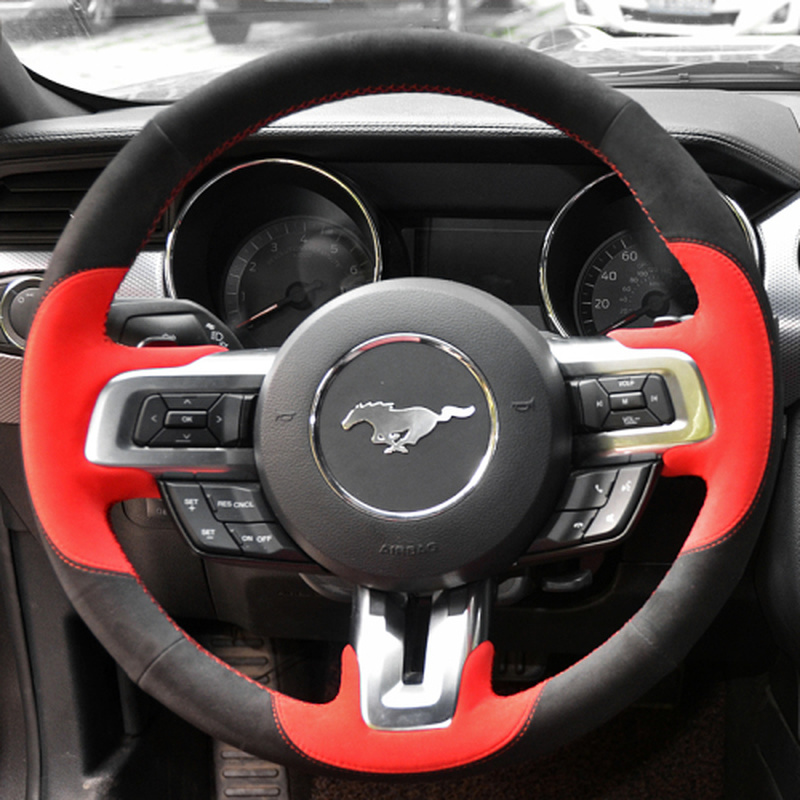 

For Ford Mustang 2015-2021 DIY leather hand-sewn steering wheel cover car interior accessories