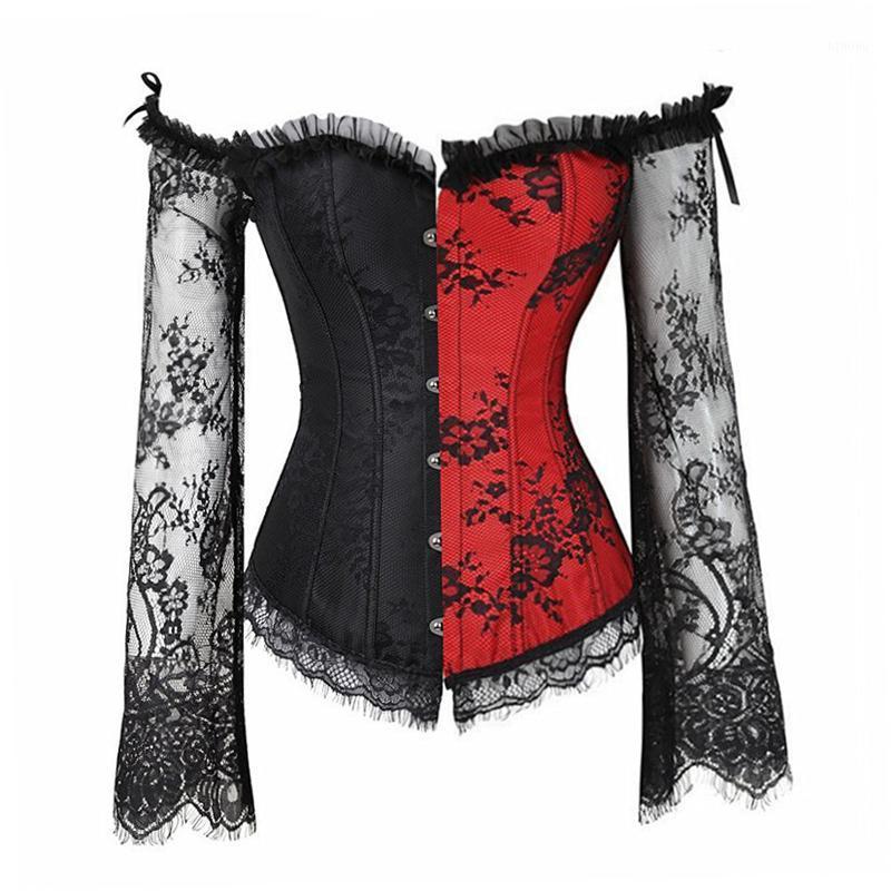 

Sexy Lingerie Women Corset Bustier Top Party Banquet Steampunk Gothic Lace Long Sleeves Corsets Waist Cincher Bustiers &, Black