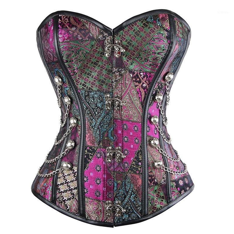

Bustiers & Corsets Steampunk Overbust Corset Women Sexy Lace Up Underbust Steel Boned And Bustier Body Shaper Waist Trainer Vintage Corsage, As shown