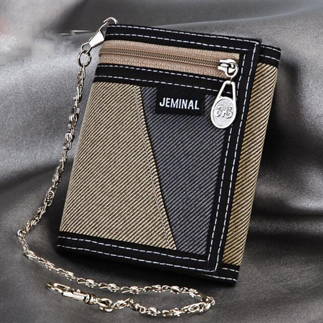 

Factory wholesale mens wallets simple folding canvas wallet college wind Joker anti-theft chain leathers coin purse retro contrast color men fabric purses, Grey(boutique box)