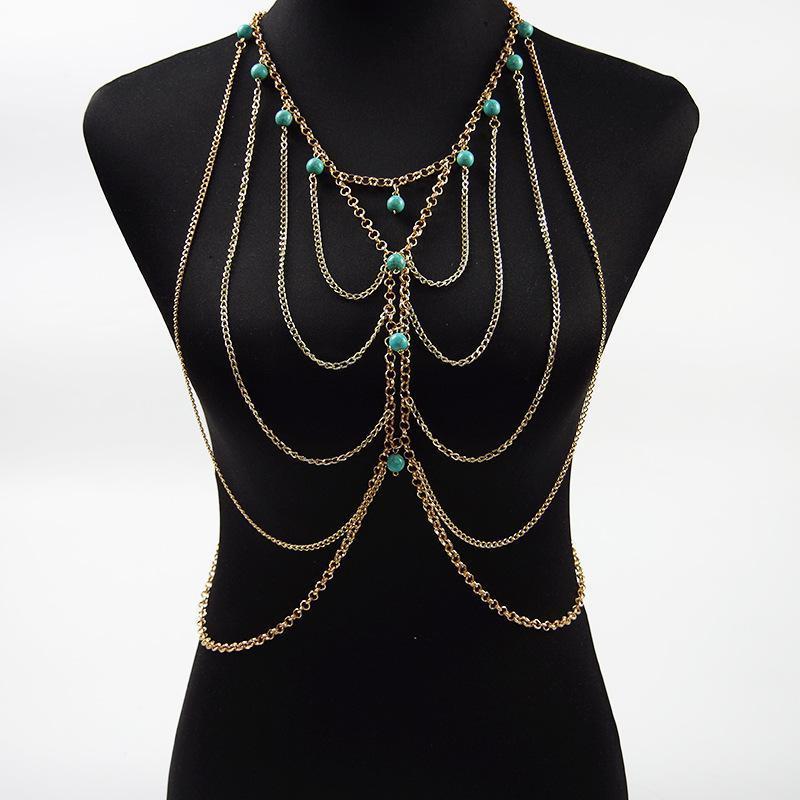 

Punk Rock Multi Layer Gold Chains Necklace Women Body Jewelry Sexy Bodychains Tassel Collier Femme Beach Necklaces Duftgold