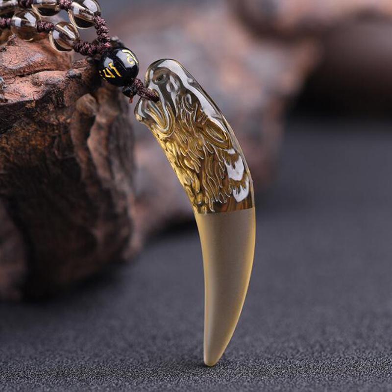 Pendant Necklaces Wolf Tooth Necklace Obsidian Amulet Dog Teeth Hip Hop Punk Statement Mens Women Gothic Collar Party Jewelry-image-706978414