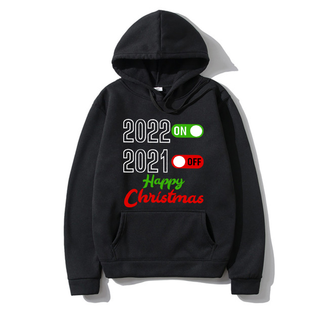 

Autumn Women Fleece Hoodies Sweatshirts Winter Christmas Pattern English Letters Printing Long Sleeve Loose Pullovers Casual Sport Hip Hop Street Wear Tops, Black 2