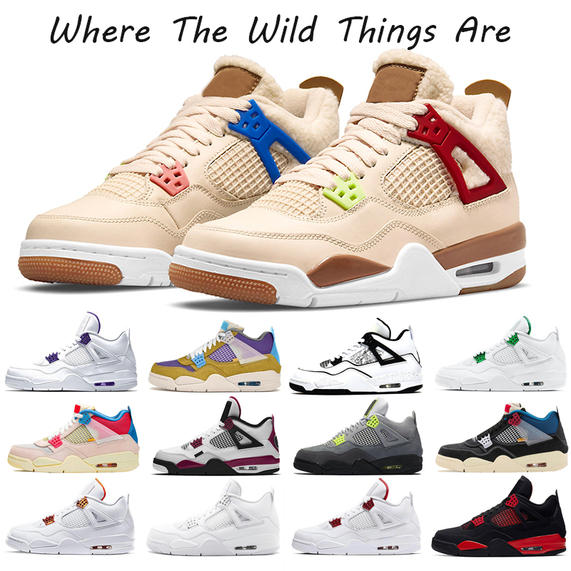 

Authentic Mens Women Jumpman 4s Basketball Shoes 4 Cement Black cat Cactus jack Military Thunder Shimmer Guava lce Where The Wild Things Are, Where the wild things are 36-47