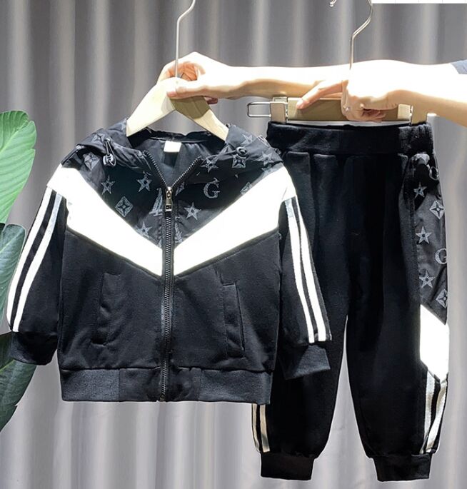 

Baby boy clothe set reflective coat+pants designer boys fashion boutique Autumn clothing sets 90-140cm children's Tracksuits clothes, Black