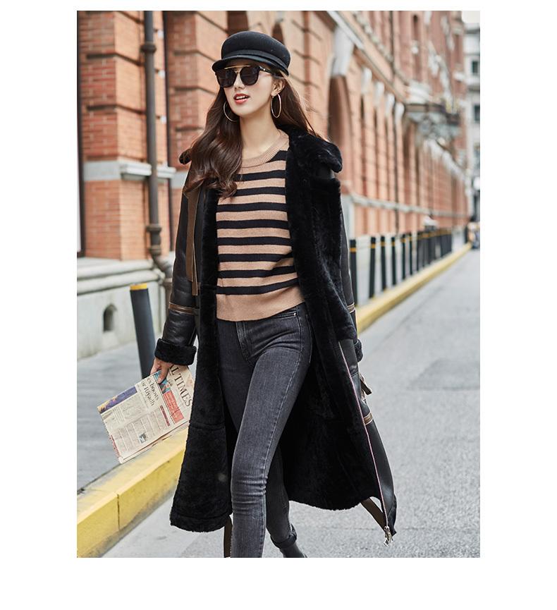 

Women's Fur & Faux Faced Double Coat Female Natural Sheep Shearling Jackets Winter Jacket Women Long Genuine Leather MY3975, Khaki