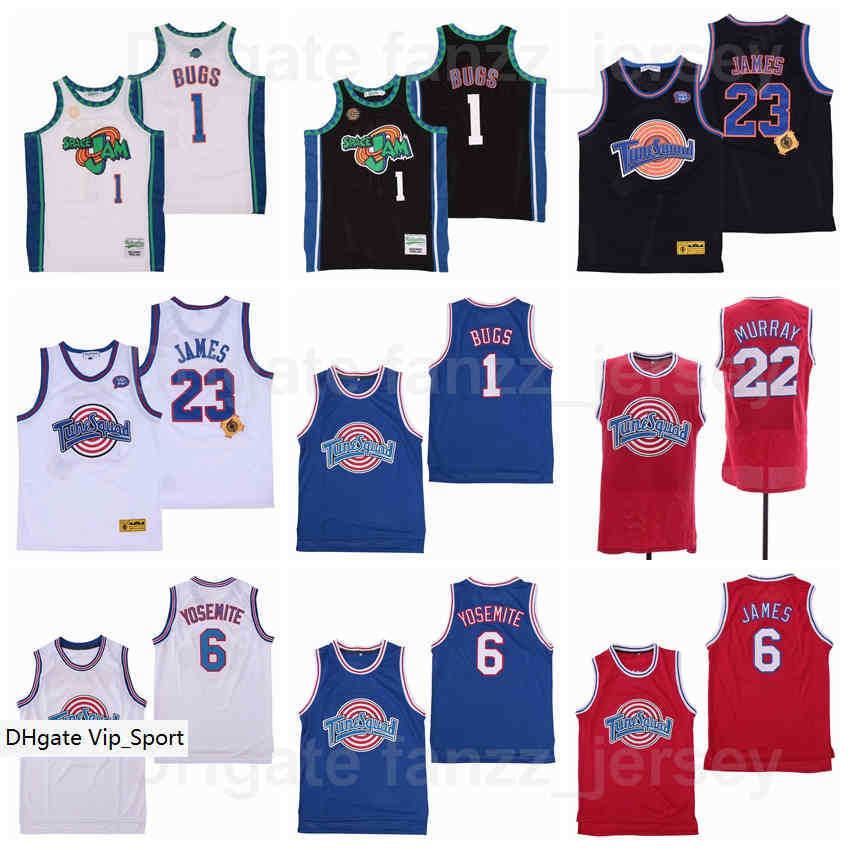 

Movie Tune Squad Looney Tunes Basketball 1 Bugs Bunny Jersey 22 Bill Murray Yosemite 6 LeBron James Space Jam White Red Black Blue Team, 6 red
