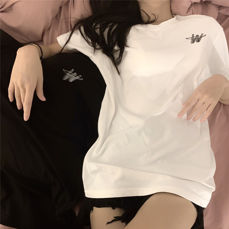 

Heavy Fabric T Shirt Men Women 1 Quality Print On Shoulder T-shirt Top Tees, White;black