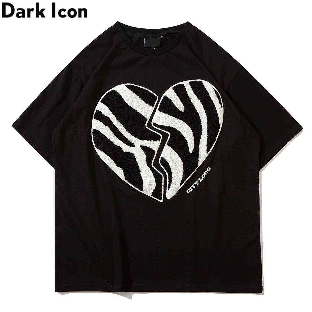 

Zebra Heart Streetwear Men's T-shirt Round Neck Cotton Tshirts for Men Male Top Black White 210603