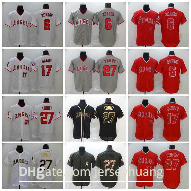 

2020 Men Top Baseball 6 Anthony Rendon 27 Mike Trout Jersey 17 Shohei Ohtani Red White Grey Black Army Green Stitched Flexbase Cool Base, Blue;black