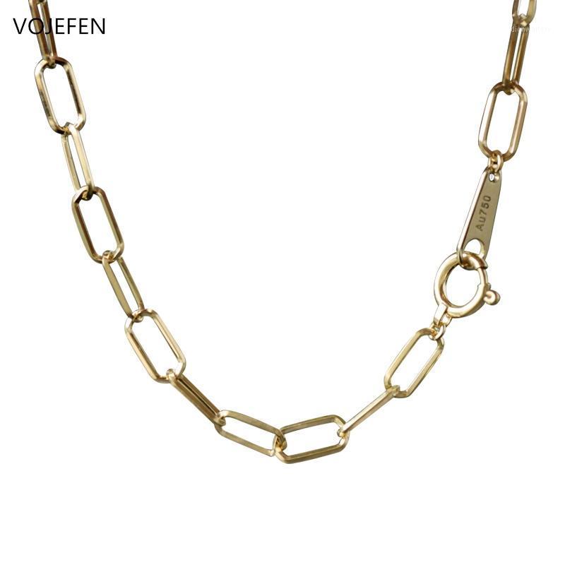

Dainty 18K Pure Gold Link Chain Necklace Long Oval Rectangle PaperClip For Women Men Fine Jewelry Chains