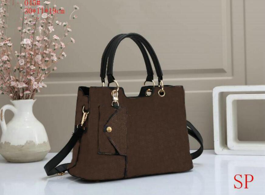 

Womens 2pcs/set Classic high qulity handbags Designer flower tote leather clutch shoulder bags shopping bag female purse wallet, Brown flowers