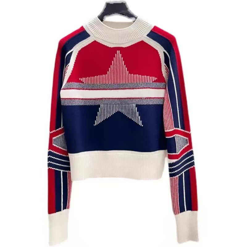 

luxury clothes womens designer sweaters casual knit contrast color long-sleevedwinter fashion design high endLetter jacquard temperament pulloverS-L, Beige1