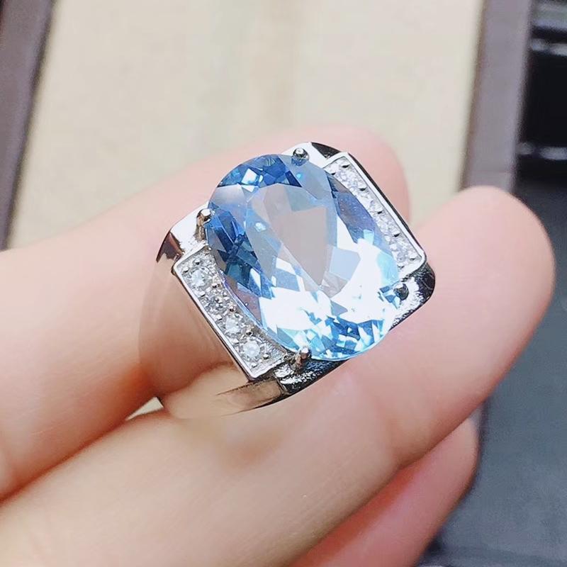 

Cluster Rings Men Ring Natural Real Topaz Per Jewelry 10*14mm 8.8ct Gemstone 925 Sterling Silver For Or Women J210293, Golden;silver