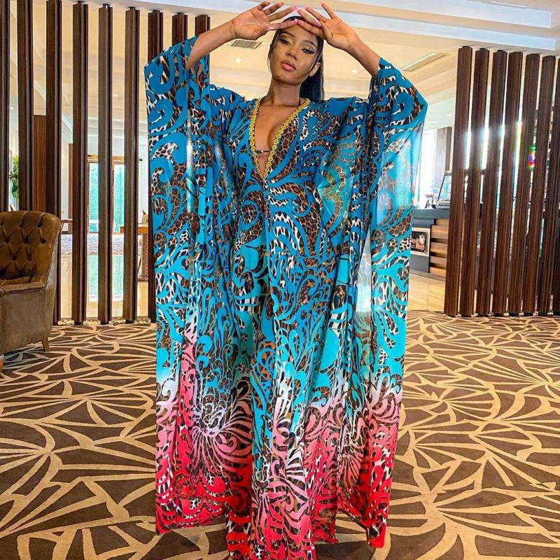 

Ethnic Clothing 2 Piece Set Women Africa Clothes 2021 African Dashiki Fashion Two Suit Long Tops + Wide Pants Party Plus Size For Lady