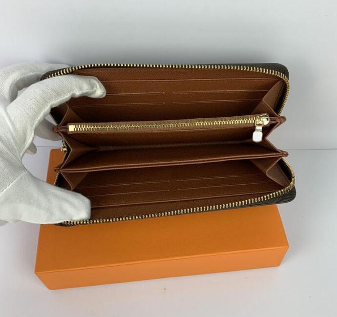 

Wholesale 6 colors fashion single zipper men women leather wallet lady ladies long purse with orange box card bags L60017, Desiccant