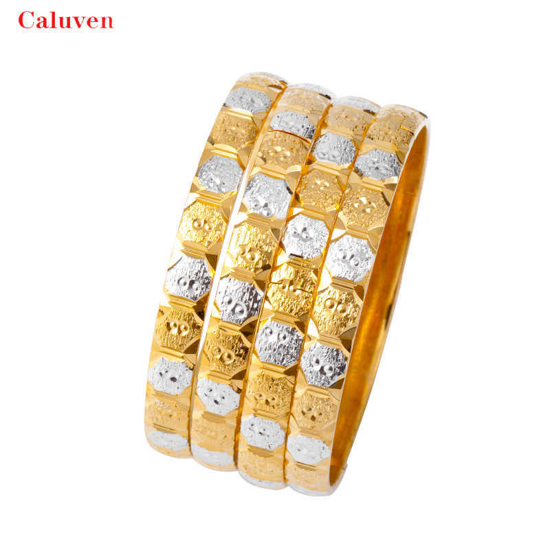 

8mm/64mm Two-tones Dubai Bangles for Women Gold Silver Color Arabic Bangles Ethiopian Wedding Bracelets Classic African Gift Q0720